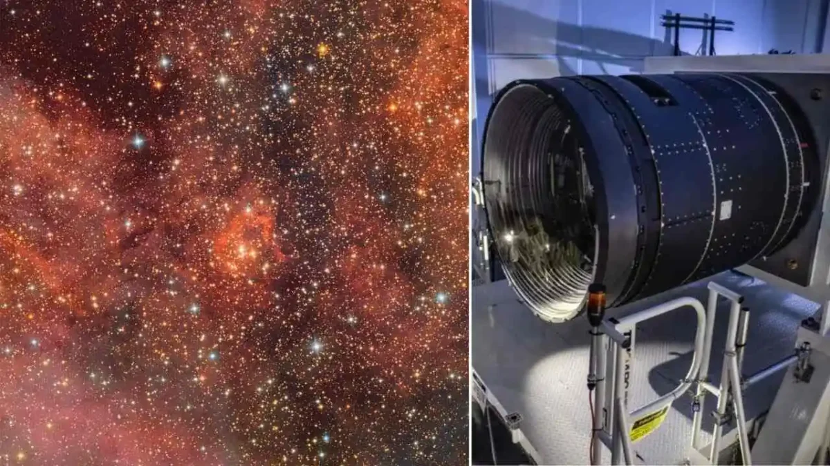 Edited image of the Bochum 14 star cluster and the Vera C. Rubin Observatory's digital camera