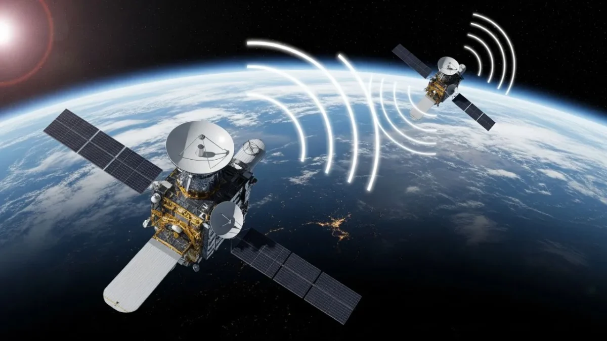 Two satellites in Earth's orbit.