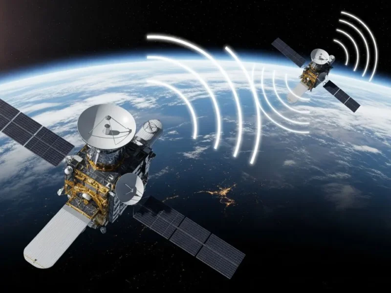 Two satellites in Earth's orbit.