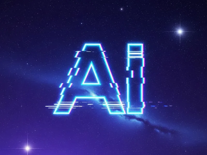 The word "AI" written on a space background.