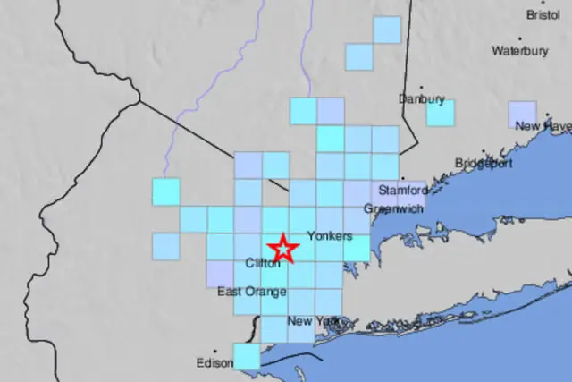 Illustrative map of earthquake in the New York-New Jersey region