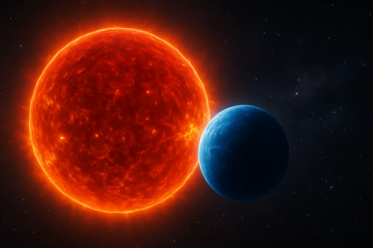 A Red Star and a big planet.