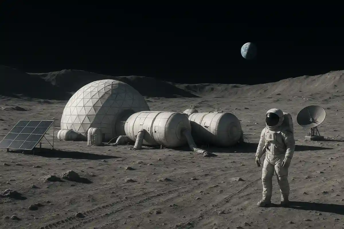 An Astronaut and a lunar base.