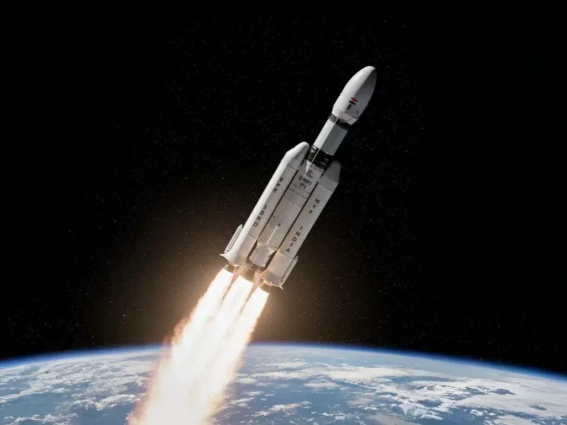 Artist's concept of ISRO's LVM3-M5 rocket in space.