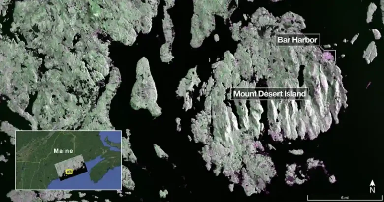 Maine’s Mount Desert Island captured by NISAR satellite.