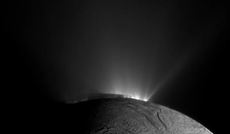 Saturn's Moon Enceladus shooting jets.