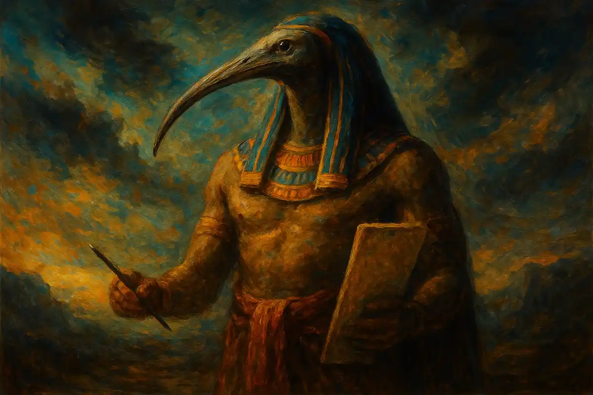 Thoth, the ibis-headed god of wisdom and writing.