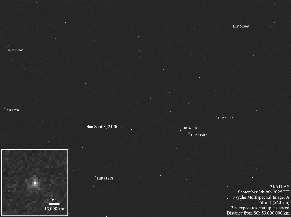 Interstellar comet 3I/ATLAS captured by the Psyche spacecraft.