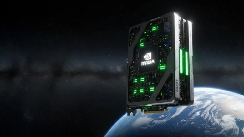 NVIDIA H100 GPU in space.