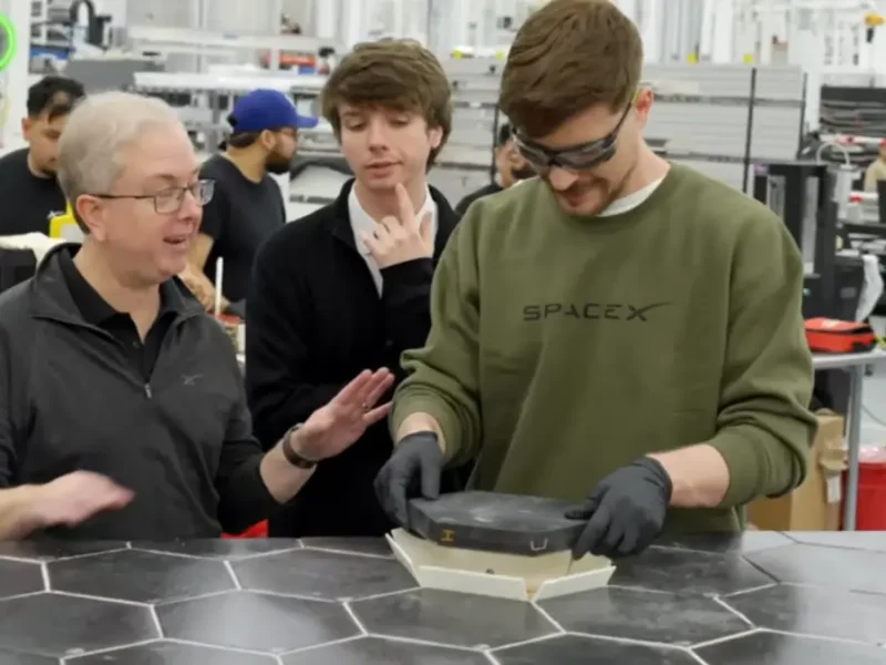 MrBeast tests a SpaceX Starship heat shield tile and becomes the first non-engineer to install one!