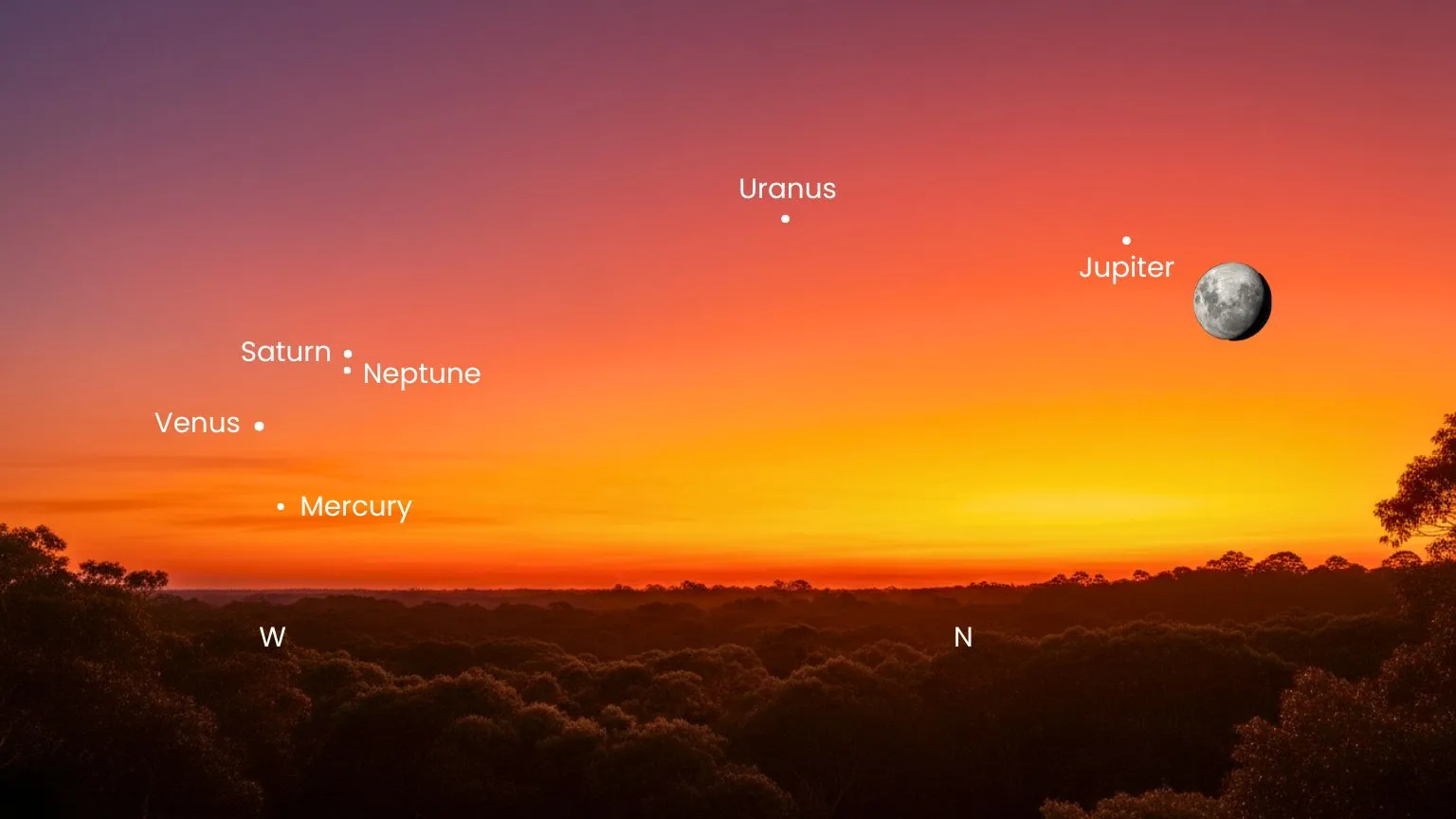 Planetary Parade as seen from the Southern Hemisphere.