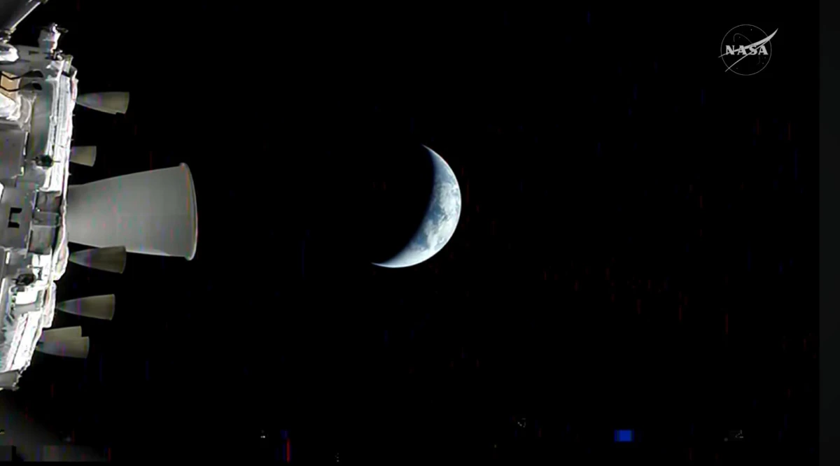 A Crescent Earth captured from NASA's Orion Spacecraft.